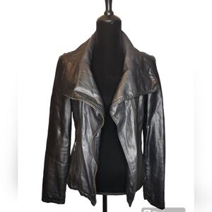 dcasual Vegan Leather Jacket with Shawl Collar - Small